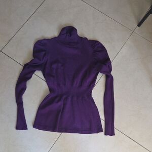 Arden B Purple Turtleneck Puff-Sleeve Sweater
